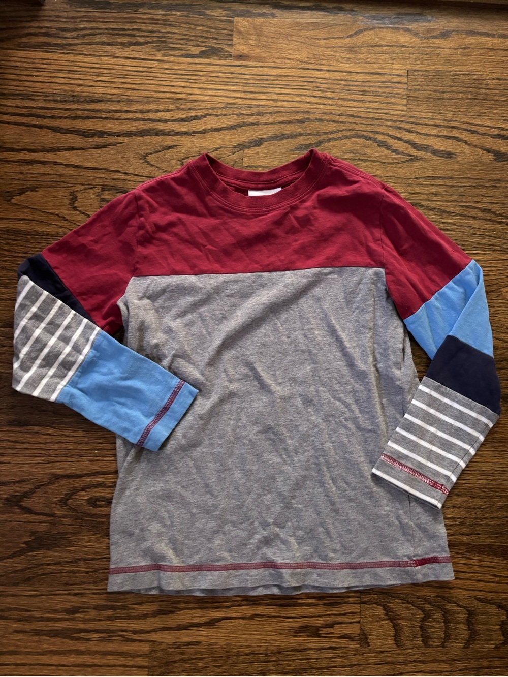 Hanna Andersson Long Sleeve Colorblock Tee - Gray & Maroon 120 6/7 cotton